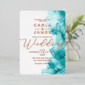 Invitation En Aluminium élégant Turquoise Blue Alcool mariage or d'encre F (Debout devant)