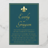 Invitation En Aluminium Elégant Turquoise Blue Gold Fleur De Lis Mariage (Recto)