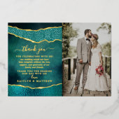 Invitation En Aluminium Elégant Turquoise & Or Agate Mariage Merci (Recto)