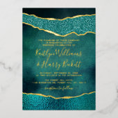 Invitation En Aluminium Elégant Turquoise & Or Agate Mariage Real (Recto)