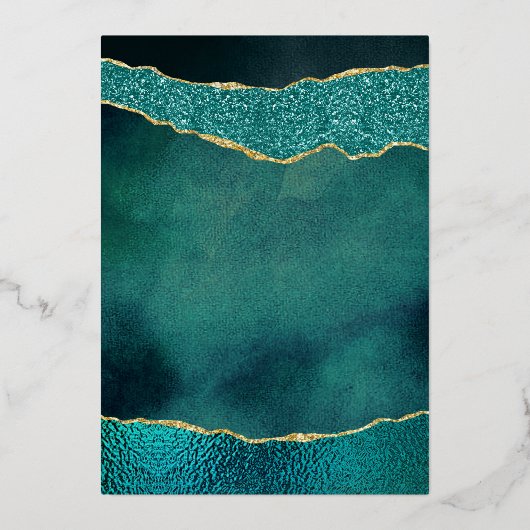 Invitation En Aluminium Elégant Turquoise & Or Agate Mariage Real (Verso)