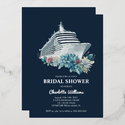 Invitation En Aluminium Elégant Unique Fête des mariées Cruise Ship Argent (Recto/Verso)