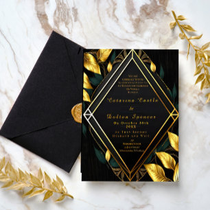 Invitation En Aluminium Elégant velours noir tendance et alliage d'or