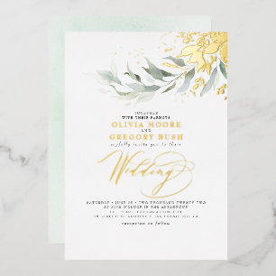 Invitation En Aluminium Élégant verdure feuille d'or réelle mariage bohème