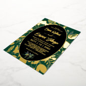 Invitation En Aluminium Elégant Verdure Or feuilles de cadre géométrique (Rotation)