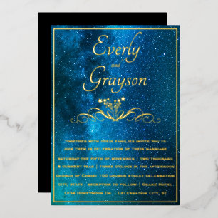 Invitation En Aluminium Elégant Veri Moody nuances d'or Mariage bleu