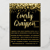 Invitation En Aluminium Élégant Veri Noir et Gold Confetti Mariage (Recto)