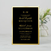 Invitation En Aluminium Élégant Véritable Gold épais Bordure Mariage noir (Debout devant)