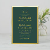 Invitation En Aluminium Élégant véritable or épais bordure Mariage vert (Debout devant)
