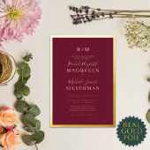 Invitation En Aluminium Élégant véritable or épais frontière bordeaux Mari