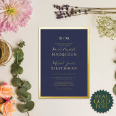 Invitation En Aluminium Elégant véritable or épais frontière Mariage bleu