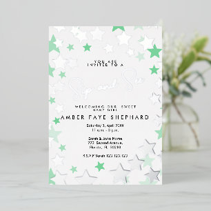 Invitation En Aluminium Élégant Vert & Argent Sip and See Bienvenue Bébé