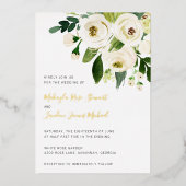 Invitation En Aluminium Elégant Vert Blanc Floral Mariage Or (Recto)
