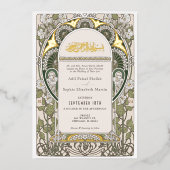 Invitation En Aluminium Elégant Vert & Blanc Mariage islamique Or (Recto)