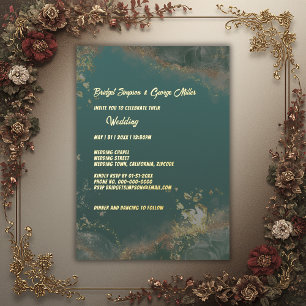 Invitation En Aluminium élégant vert émeraude agate mariage indien or