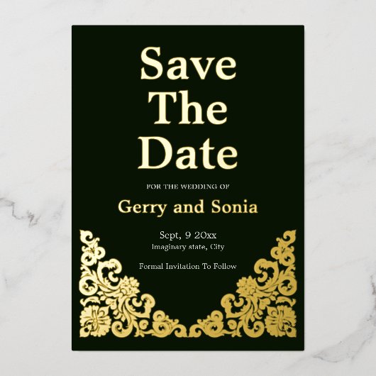 Invitation En Aluminium Elégant Vert et Or (Recto)