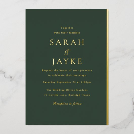Invitation En Aluminium Élégant Vert foncé Élégant Or Mariage moderne (Recto)