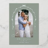 Invitation En Aluminium Élégant Vert Main Tirée Bow Ribbon Enregistrer La (Recto)