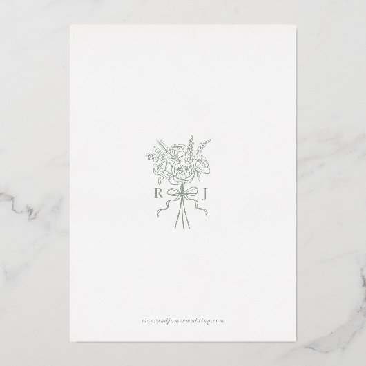 Invitation En Aluminium Élégant Vert Main Tirée Bow Ribbon Enregistrer La (Verso)