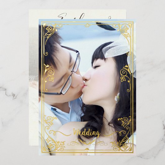 Invitation En Aluminium Elégant Victorian Votre Photo Back & Front Gold (Recto/Verso)