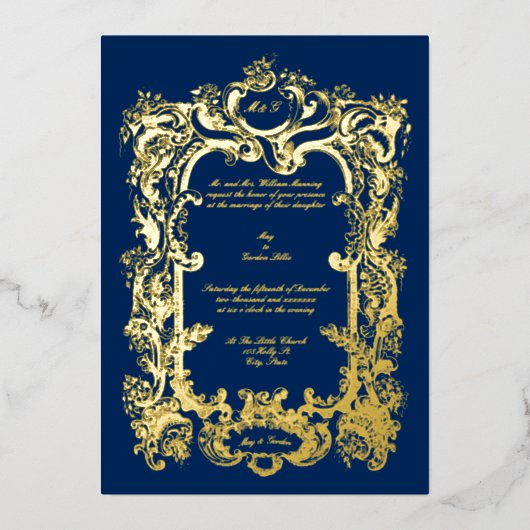 Invitation En Aluminium Élégant victorien 1845 Cartouche (Recto)