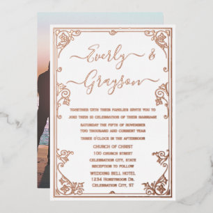 Invitation En Aluminium Élégant Victorien Votre Photo Rose Gold