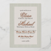 Invitation En Aluminium Élégant Vieux Script Green Stripe Mariage (Recto)