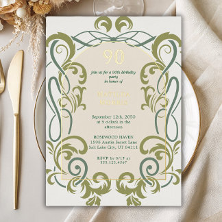 Invitation En Aluminium Elegant Vintage Art Nouveau Floral 90th Birthday 
