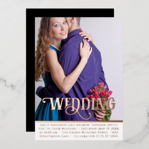 Invitation En Aluminium Elégant Vintage moderne Rose Gold Photo Mariage Fo