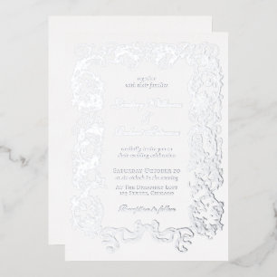 Invitation En Aluminium Elégant Vintage Orné Blanc Gris Argent