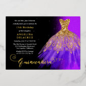 Invitation En Aluminium Elégant violet espagnol Gown Quinceañera - Or (Recto)