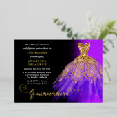 Invitation En Aluminium Elégant violet espagnol Gown Quinceañera - Or (Debout devant)