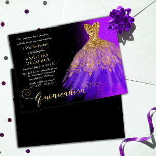 Invitation En Aluminium Elégant violet espagnol Gown Quinceañera - Or