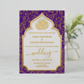 Invitation En Aluminium Élégant violet et or réel huile Mariage islamique (Debout devant)
