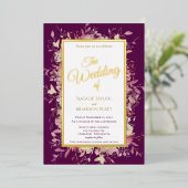 Invitation En Aluminium Élégant violet foncé Mariage or (Debout devant)