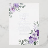 Invitation En Aluminium Élégant violet Mariage Floral Argent (Recto)