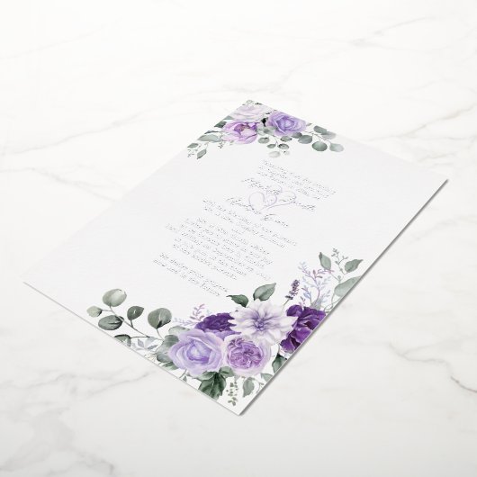 Invitation En Aluminium Élégant violet Mariage Floral Argent (Rotation)