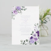 Invitation En Aluminium Élégant violet Mariage Floral Argent (Debout devant)