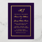 Invitation En Aluminium Élégant violet or Calligraphie Mariage de script (Recto)