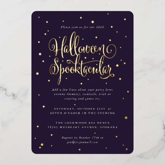 Invitation En Aluminium Élégant violet/or Halloween Spooktacular + étoiles (Recto)