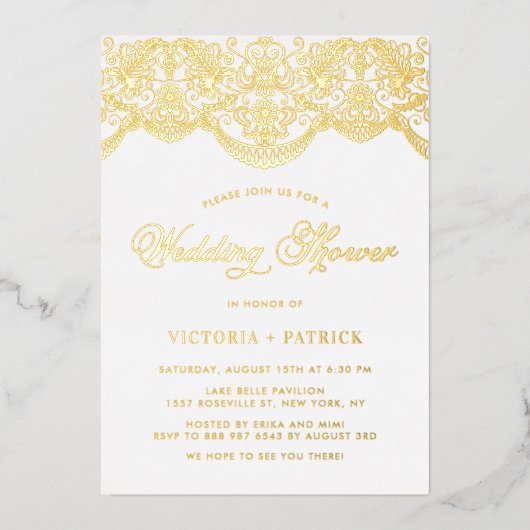 Invitation En Aluminium Élégant Wedding shower floral Brocade Lace (Recto)