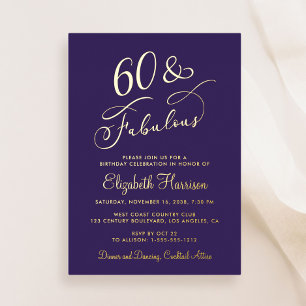 Invitation En Aluminium Élégante 60 Et Fabuleuse Purple 60ème Anniversaire