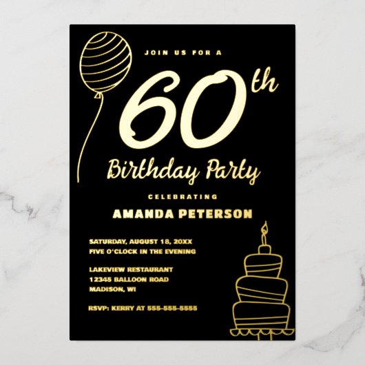 Invitation En Aluminium Élégante 60e fête d'anniversaire Real Gold (Recto)
