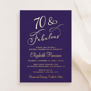 Invitation En Aluminium Élégante 70 ans et fête d'anniversaire violette fa