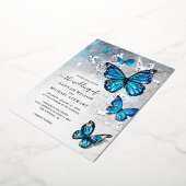 Invitation En Aluminium Elégante aquarelle bleu papillon Mariage réel (Rotation)