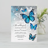 Invitation En Aluminium Elégante aquarelle bleu papillon Mariage réel (Debout devant)