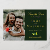 Invitation En Aluminium Elégante aquarelle citron photo vert foncé (Recto)