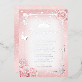 Invitation En Aluminium Elégante aquarelle florale Quinceanera rose clair