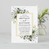 Invitation En Aluminium Elégante aquarelle Verdure Mariage 2 Frame Gold (Debout devant)