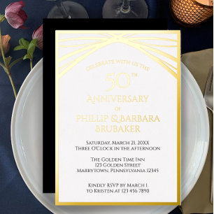 Invitation En Aluminium Elégante Arc Golden 50e fête Mariage Anniversaire